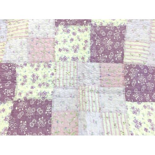  Cozy Line Home Fashions Love of Lilac Bedding Quilt Set, Light Purple Orchid Lavender Floral Real Patchwork 100% Cotton Reversible Coverlet, Bedspread, Gifts for Girls Women (Lilac