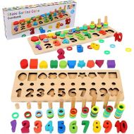 CozyBomB™ Wooden Number Puzzle Sorting Montessori Toys for 1 Year Old Toddlers - Shape Sorter Counting Game for age 3 4 5 year olds, Preschool Education Math Stacking Block Learning Wood Chunky Jigsaw