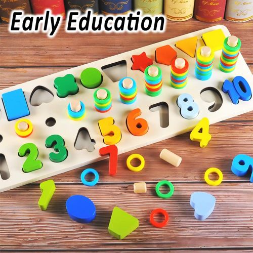  [아마존베스트]CozyBomB Wooden Number Puzzle Sorting Montessori Toys for Toddlers - Shape Color Sorter Game for Age 3 4 5 Kid - Preschool Education Math Stacking Block - Learning Wood Toy - Chunk