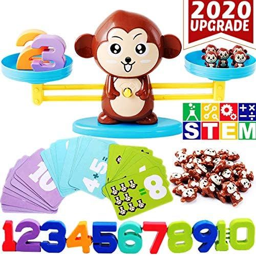  [아마존베스트]CozyBomB Monkey Balance Counting Toys Games - Math Educational Toddler STEM Toy for 3 4 5 Years Old Age Kindergarten - Number Learning Material for Boys and Girls