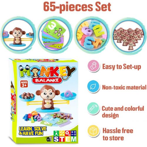  [아마존베스트]CozyBomB Monkey Balance Counting Toys Games - Math Educational Toddler STEM Toy for 3 4 5 Years Old Age Kindergarten - Number Learning Material for Boys and Girls