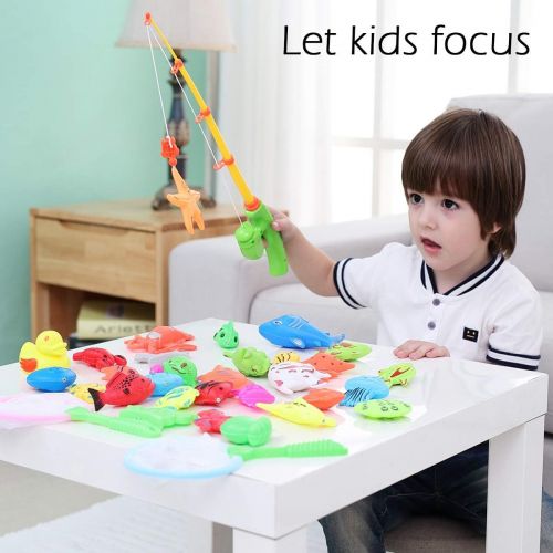  [아마존베스트]CozyBomB Magnetic Fishing Toys Game Set for Kids Water Table Bathtub kiddie Pool Party with Pole Rod Net, Plastic Floating Fish - Toddler Learning all Size Color Ocean Sea Animals