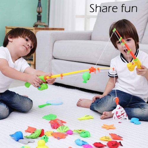  [아마존베스트]CozyBomB Magnetic Fishing Toys Game Set for Kids Water Table Bathtub kiddie Pool Party with Pole Rod Net, Plastic Floating Fish - Toddler Learning all Size Color Ocean Sea Animals