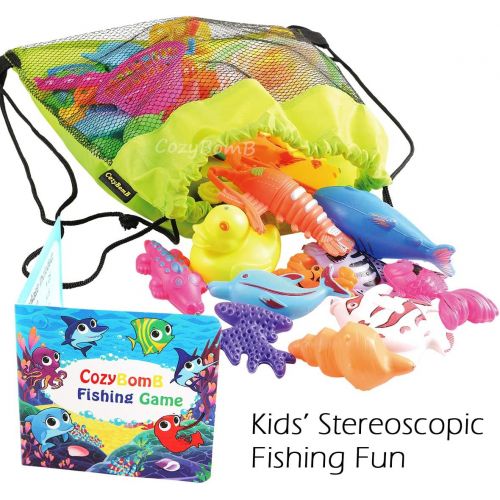  [아마존베스트]CozyBomB Magnetic Fishing Toys Game Set for Kids Water Table Bathtub kiddie Pool Party with Pole Rod Net, Plastic Floating Fish - Toddler Learning all Size Color Ocean Sea Animals