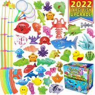 CozyBomB Magnetic Fishing Game Toys Set for Kids - Water Table Bathtub Kiddie Pool Party with Pole Rod Net, Plastic Color Ocean Sea Animals Age 3 4 5 6 Year Old, Instruction Note I