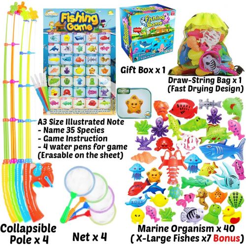  CozyBomB Magnetic Fishing Game Toys Set for Kids - Water Table Bathtub Kiddie Pool Party with Pole Rod Net, Plastic Color Ocean Sea Animals Age 3 4 5 6 Year Old, Instruction Note I