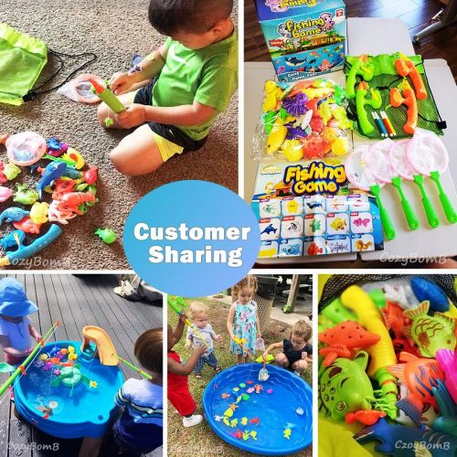  CozyBomB Magnetic Fishing Game Toys Set for Kids - Water Table Bathtub Kiddie Pool Party with Pole Rod Net, Plastic Color Ocean Sea Animals Age 3 4 5 6 Year Old, Instruction Note I