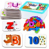 CozyBomB Toddler Alphabet Flash Cards - Preschool Activities Learning Montessori Toys ABC Wooden Letters Jigsaw Numbers Alphabets Puzzles Flashcards for Age 2 3 4 Years Old Educati