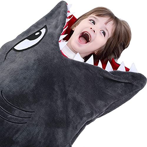  [아마존베스트]CozyBomB Shark Tails Animal Blanket for Kids - Cozy Smooth One Piece Design - Durable Seamless Snuggle Plush Throw Enlarged Size Gray Sleeping Bag with Blankie Fun Fin - Boys and G