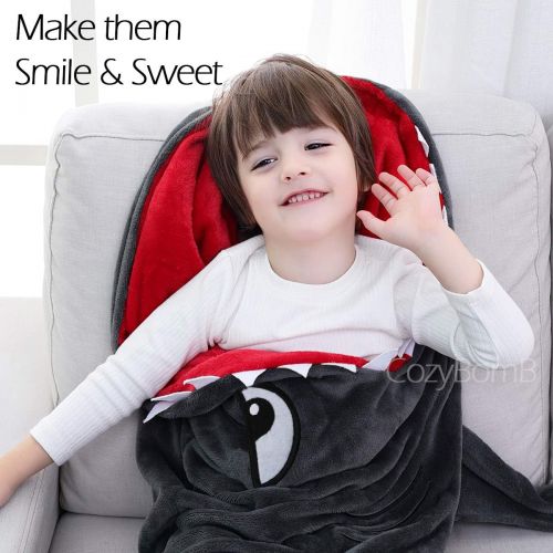  [아마존베스트]CozyBomB Shark Tails Animal Blanket for Kids - Cozy Smooth One Piece Design - Durable Seamless Snuggle Plush Throw Enlarged Size Gray Sleeping Bag with Blankie Fun Fin - Boys and G