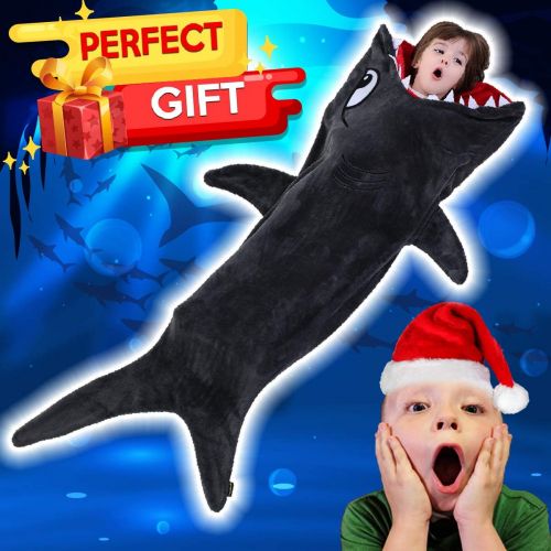  [아마존베스트]CozyBomB Shark Tails Animal Blanket for Kids - Cozy Smooth One Piece Design - Durable Seamless Snuggle Plush Throw Enlarged Size Gray Sleeping Bag with Blankie Fun Fin - Boys and G