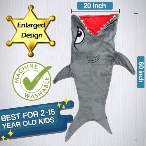  [아마존베스트]CozyBomB Shark Tails Animal Blanket for Kids - Cozy Smooth One Piece Design - Durable Seamless Snuggle Plush Throw Enlarged Size Gray Sleeping Bag with Blankie Fun Fin - Boys and G