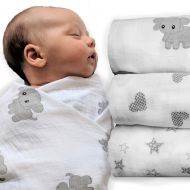 CozyBubs Newborn Swaddle Blankets Set [3-Pack]  Ultra Soft, 100% Cotton Muslin Receiving Blankets ...