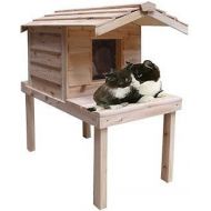 CozyCatFurniture Outdoor Cat House with Lounging Deck and Extended Roof, Thermal-ply Insulation, Waterproof Shelter with Raised Platform and Cedar Construction