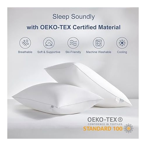  CozyLux Pillows Standard Size Set of 2, Hotel Quality Bed Pillows for Sleeping 2 Pack, Cooling Pillows for Side Back and Stomach Sleepers, Down Alternative Luxury Soft Supportive Pillows (20x26)