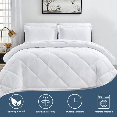  [아마존베스트]CozyLux Twin Bed in a Bag Comforter Sets with Comforter and Sheets 5 Pieces for Girls and Boys White All Season Bedding Sets with Comforter, Pillow Sham, Flat Sheet, Fitted Sheet a