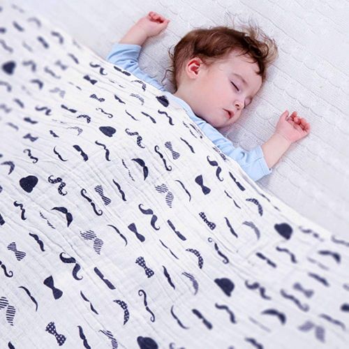  CozyWay Baby Muslin Swaddle Blankets  Baby Cotton Muslin Swaddling Blanket for Boys/Girls/Unisex, 47x47, Bamboo Neutral Swaddle Wrap Receiving Blanket, 4 Pack - Moustache/Bowtie/X