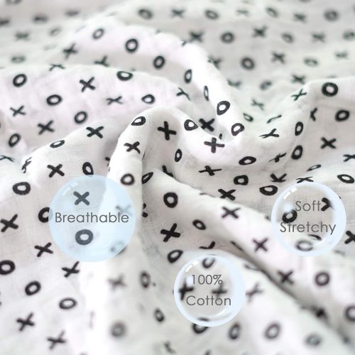  CozyWay Baby Muslin Swaddle Blankets  Baby Cotton Muslin Swaddling Blanket for Boys/Girls/Unisex, 47x47, Bamboo Neutral Swaddle Wrap Receiving Blanket, 4 Pack - Moustache/Bowtie/X