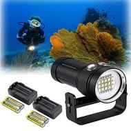 Cozyel 25000 Lumen CREE 15x XM-L2+6X Red+6X UV LED Professional Diving Flashlight, Bright LED Submarine Light Scuba Safety Lights Waterproof Underwater 100M Torch (Handle+18650 Bat