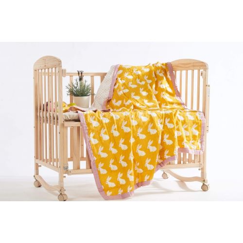  Cozyholy Fancy Design 100% Cotton Baby Muslin Swaddle Blankets Swaddle Wrap Receiving Blanket, Stroller Cover Baby Bath Towels (Yellow Rabbit, 47x47 inch)