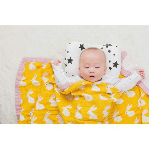  Cozyholy Fancy Design 100% Cotton Baby Muslin Swaddle Blankets Swaddle Wrap Receiving Blanket, Stroller Cover Baby Bath Towels (Yellow Rabbit, 47x47 inch)