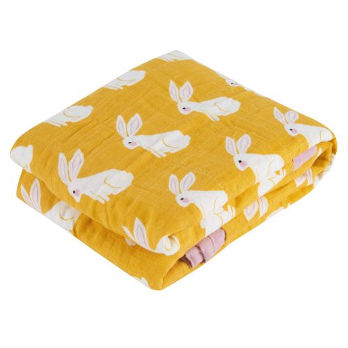  Cozyholy Fancy Design 100% Cotton Baby Muslin Swaddle Blankets Swaddle Wrap Receiving Blanket, Stroller Cover Baby Bath Towels (Yellow Rabbit, 47x47 inch)