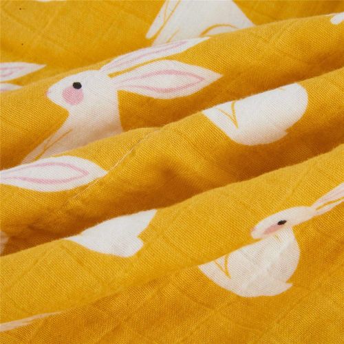  Cozyholy Fancy Design 100% Cotton Baby Muslin Swaddle Blankets Swaddle Wrap Receiving Blanket, Stroller Cover Baby Bath Towels (Yellow Rabbit, 47x47 inch)