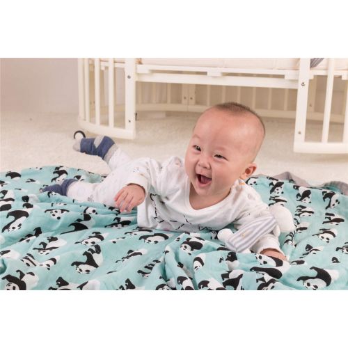  Cozyholy Fancy Design 100% Cotton Baby Muslin Swaddle Blankets Swaddle Wrap Receiving Blanket, Stroller Cover Baby Bath Towels (Cute Panda, 47x47 inch)