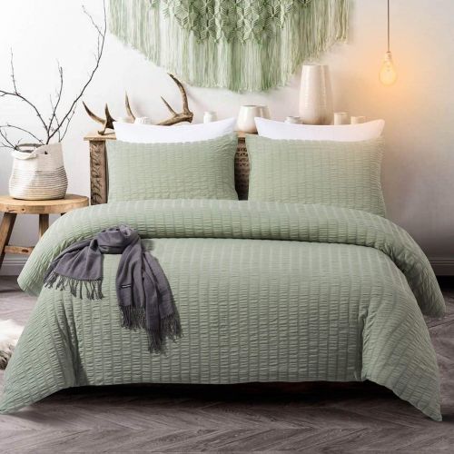  [아마존 핫딜] Cozyholy Seersucker Duvet Cover Set 3-Piece Nature Style Water-Washed Microfiber Bedding Set with Zipper and Corner Ties