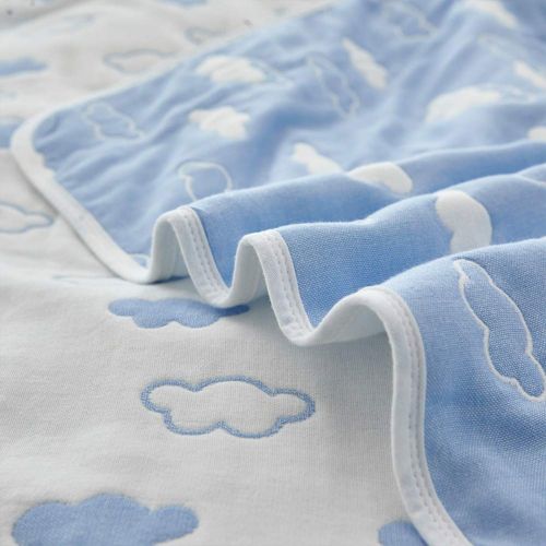  Cozzy Soft Breathable 6 Layers Cotton Muslin Throw Blanket for Bed Sofa Couch Boys Teens Adult Men Summer Thin Quilt Coverlet Twin Size 59 x 79 Reversibe Plaid Blue & White