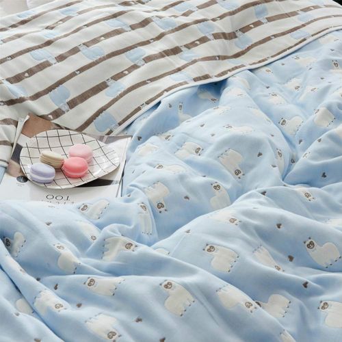  Cozzy Soft Breathable 6 Layers Cotton Muslin Throw Blanket for Bed Sofa Couch Boys Teens Adult Men Summer Thin Quilt Coverlet Twin Size 59 x 79 Reversibe Plaid Blue & White