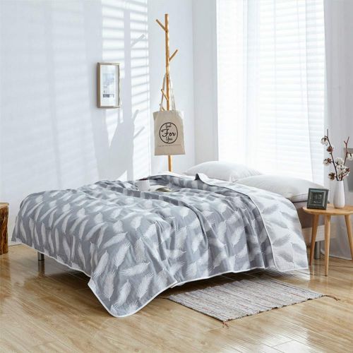  Cozzy Soft Breathable 6 Layers Cotton Muslin Throw Blanket for Bed Sofa Couch Boys Teens Adult Men Summer Thin Quilt Coverlet Twin Size 59 x 79 Reversibe Plaid Blue & White