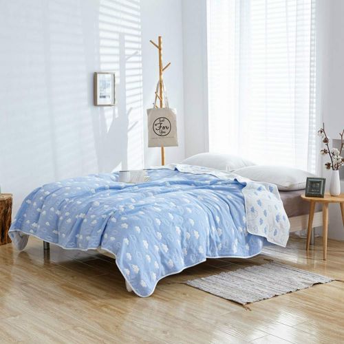  Cozzy Soft Breathable 6 Layers Cotton Muslin Throw Blanket for Bed Sofa Couch Boys Teens Adult Men Summer Thin Quilt Coverlet Twin Size 59 x 79 Reversibe Plaid Blue & White