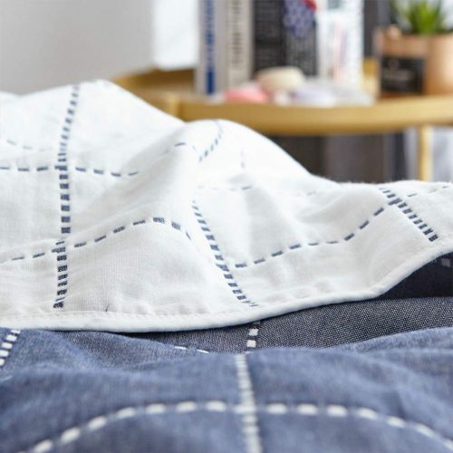  Cozzy Soft Breathable 6 Layers Cotton Muslin Throw Blanket for Bed Sofa Couch Boys Teens Adult Men Summer Thin Quilt Coverlet Twin Size 59 x 79 Reversibe Plaid Blue & White