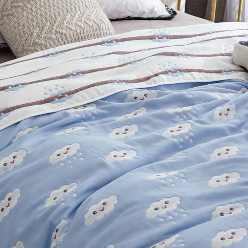  Cozzy Soft Breathable 6 Layers Cotton Muslin Throw Blanket for Bed Sofa Couch Boys Teens Adult Men Summer Thin Quilt Coverlet Twin Size 59 x 79 Reversibe Plaid Blue & White