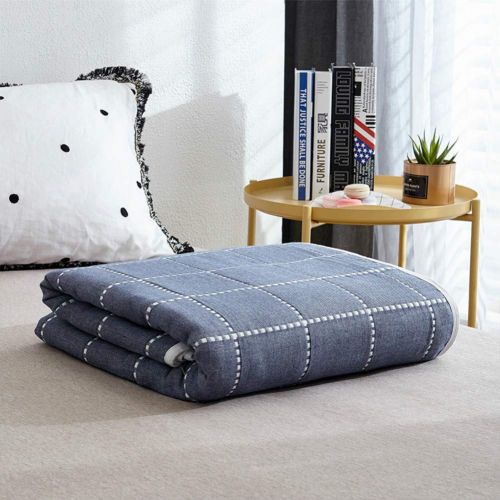  Cozzy Soft Breathable 6 Layers Cotton Muslin Throw Blanket for Bed Sofa Couch Boys Teens Adult Men Summer Thin Quilt Coverlet Twin Size 59 x 79 Reversibe Plaid Blue & White