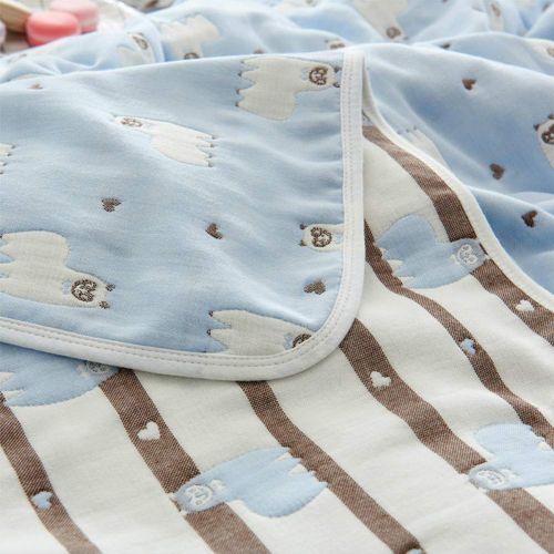  Cozzy Soft Breathable 6 Layers Cotton Muslin Throw Blanket for Bed Sofa Couch Boys Teens Adult Men Summer Thin Quilt Coverlet Twin Size 59 x 79 Reversibe Plaid Blue & White