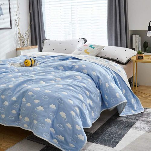  Cozzy Soft Breathable 6 Layers Cotton Muslin Throw Blanket for Bed Sofa Couch Boys Teens Adult Men Summer Thin Quilt Coverlet Twin Size 59 x 79 Reversibe Plaid Blue & White