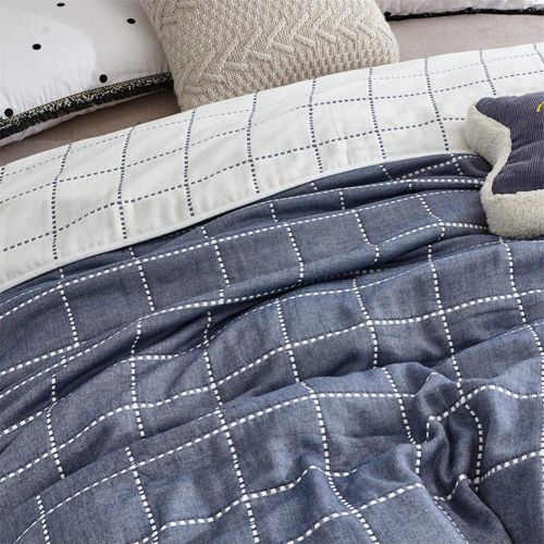  Cozzy Soft Breathable 6 Layers Cotton Muslin Throw Blanket for Bed Sofa Couch Boys Teens Adult Men Summer Thin Quilt Coverlet Twin Size 59 x 79 Reversibe Plaid Blue & White