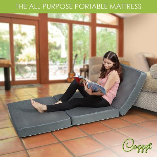  Cozzzi Trifold Foam Folding Mattress - Lightweight and Portable Multi-Purpose Spare Bed and Kids Mat - Compact and Easy Storage - Zip Off Cover - 4 Thick