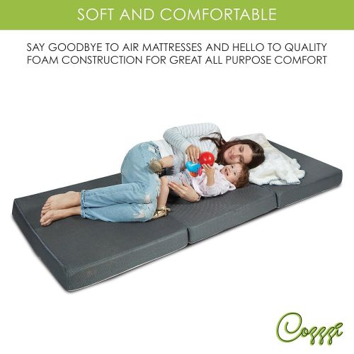  Cozzzi Trifold Foam Folding Mattress - Lightweight and Portable Multi-Purpose Spare Bed and Kids Mat - Compact and Easy Storage - Zip Off Cover - 4 Thick