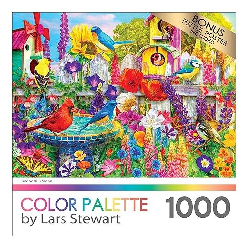  RoseArt - Color Palette - Bird Bath Garden - 1000 Piece Jigsaw Puzzle for Adults