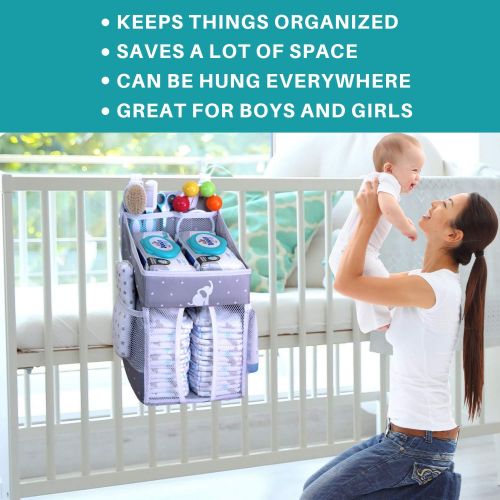  [아마존베스트]Cradle Star Baby Crib Diaper Caddy - Hanging Diaper Organizer - Storage For Baby Nursery - Hang on Crib, Changing Table, Playard or Furniture - Elephant Gray - 17x9x9