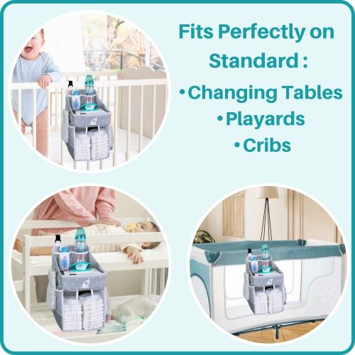  [아마존베스트]Cradle Star Baby Crib Diaper Caddy - Hanging Diaper Organizer - Storage For Baby Nursery - Hang on Crib, Changing Table, Playard or Furniture - Elephant Gray - 17x9x9