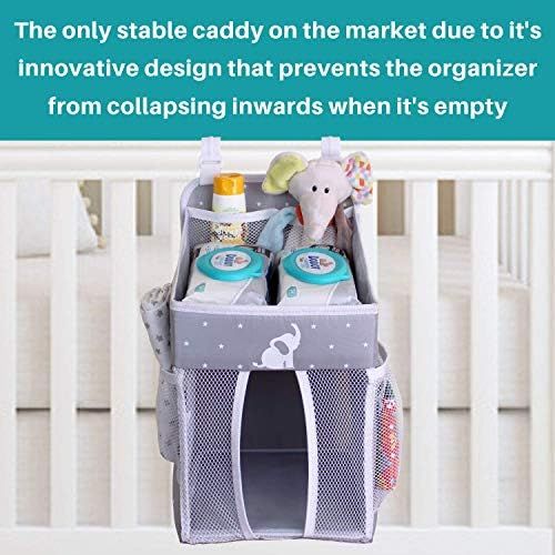  Cradle Star Hanging Diaper Caddy  Crib Diaper Organizer  Diaper Stacker for Crib, Playard or Wall  Newborn Boy and Girl Diaper Holder for Changing Table - Baby Shower Gifts- Elephant Gray -