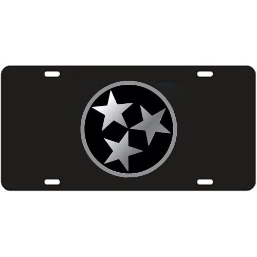  Craftique Tennessee Volunteers Black Tri-Star Laser Cut License Plate - Mirrored Logo