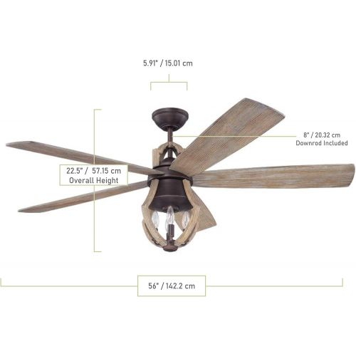  Craftmade Rustic Ceiling Fan with Light and Remote WIN56ABZWP5 Winton, Aged Bronze, Weathered Pine Blades