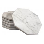 Set of 6 - White Marble Stone Coasters Polished Coasters 3.5 Inches (9 cm) in Diameter Protection from Drink Rings -CraftsOfEgypt