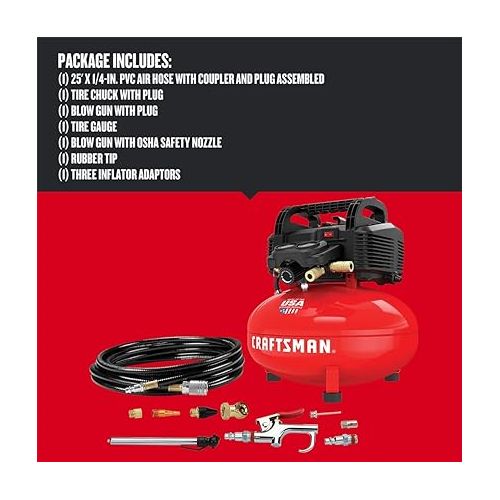  CRAFTSMAN Air Compressor, 6 Gallon, Pancake, Oil-Free with 13 Piece Accessory Kit (CMEC6150K)