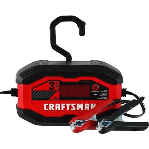  Craftsman CMXCESM260 Fully Automatic Automotive Battery Charger and Maintainer for Motorcycles, Cars, SUVs, Trucks, and Boats, 3 Amps, 12-Volt, Red, 1 Unit